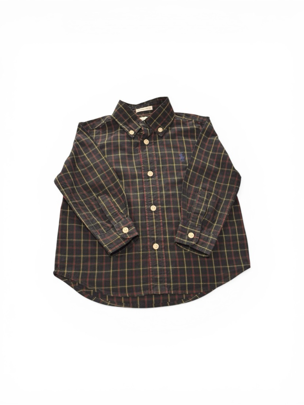 Ralph Lauren Toddler Boy 18M Dark Green Plaid Button-Down Shirt